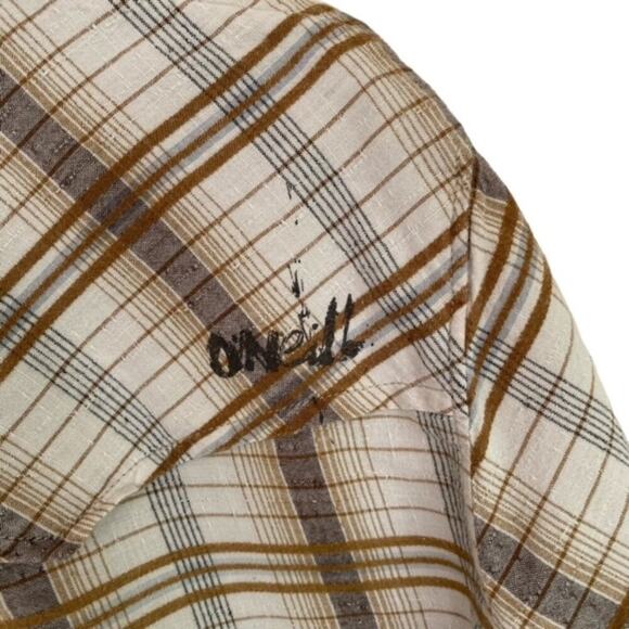 O'Neill Tan and Brown Plaid Button Up Shirt - XL - Picture 5 of 6